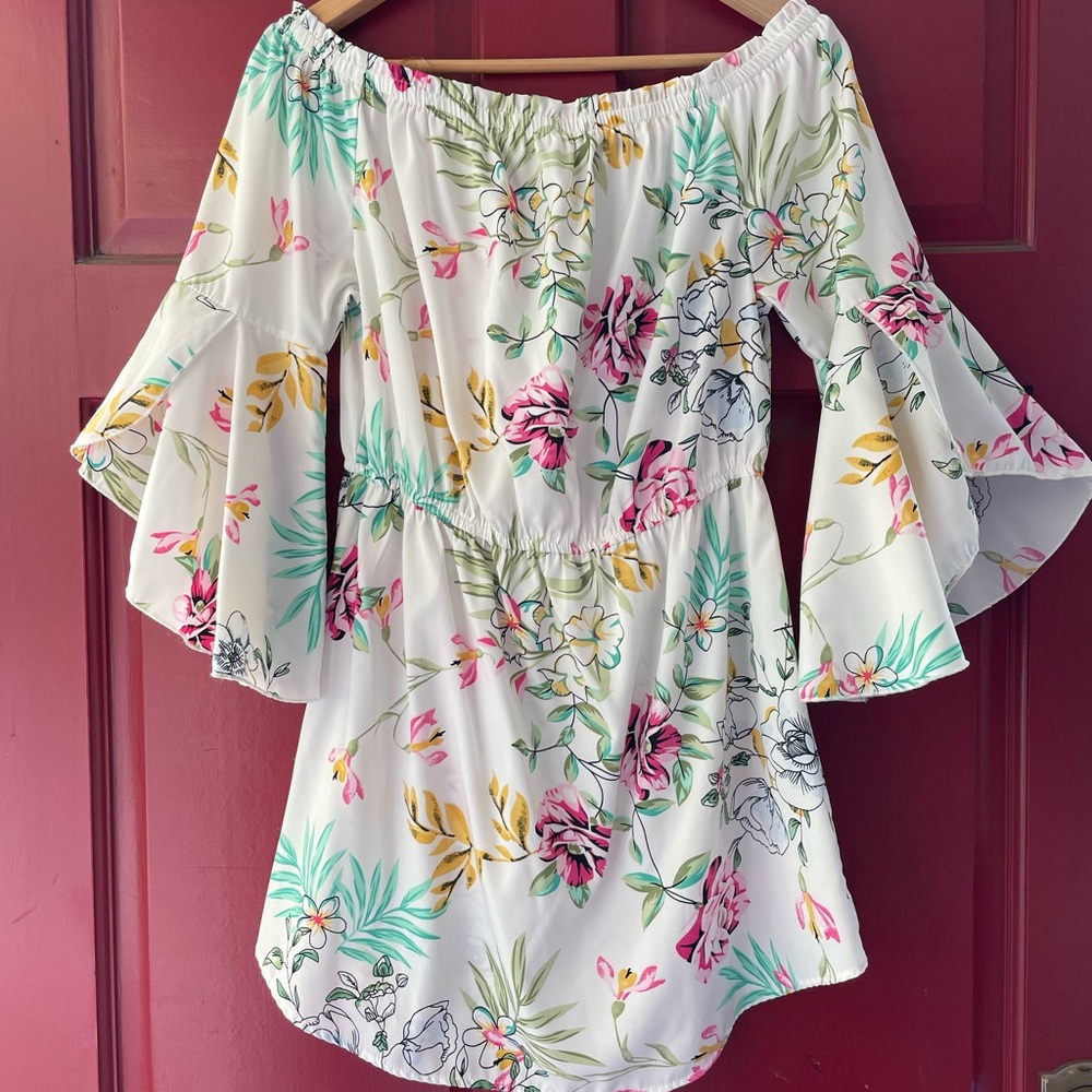 Lovely Hint of Blush Floral Dress with Flutter Sleeves